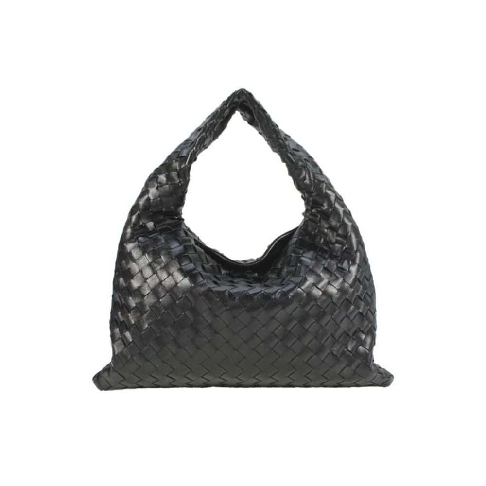 Bottega Veneta Womens Small Hop Intrecciato Leather Hobo Handbag Black